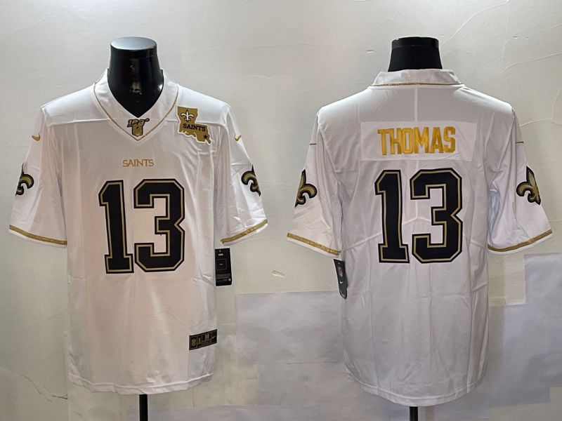 Men New Orleans Saints #13 Thomas White Gold Throwback 2024 Nike Limited NFL Jersey style 2